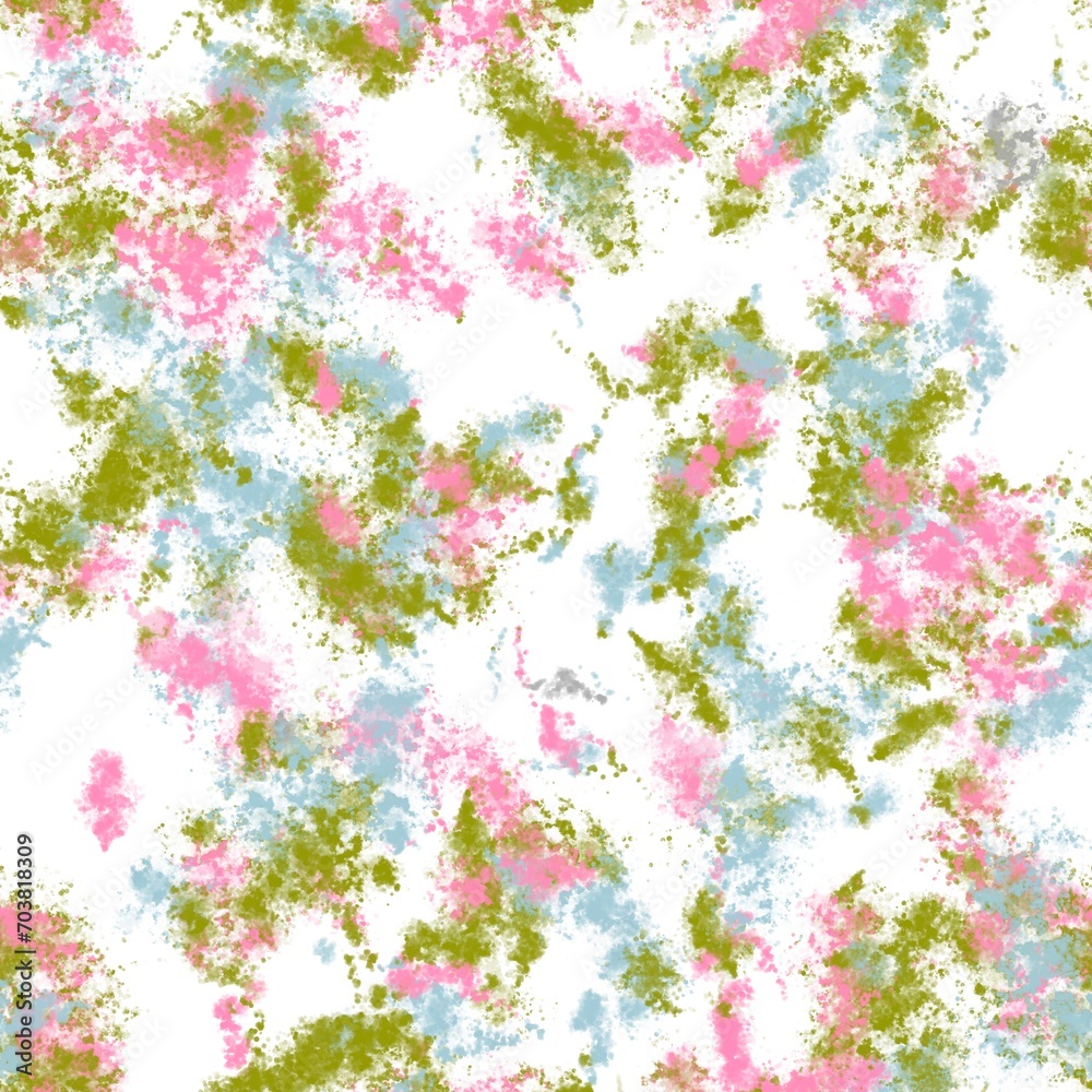 Paint splashes with dotted texture. Pink rose, pea green and cloudy blue colors on the white background. Seamless pattern Paint splashes with dotted texture. Pink rose, pea green and cloudy blue colors on the white background. Seamless pattern