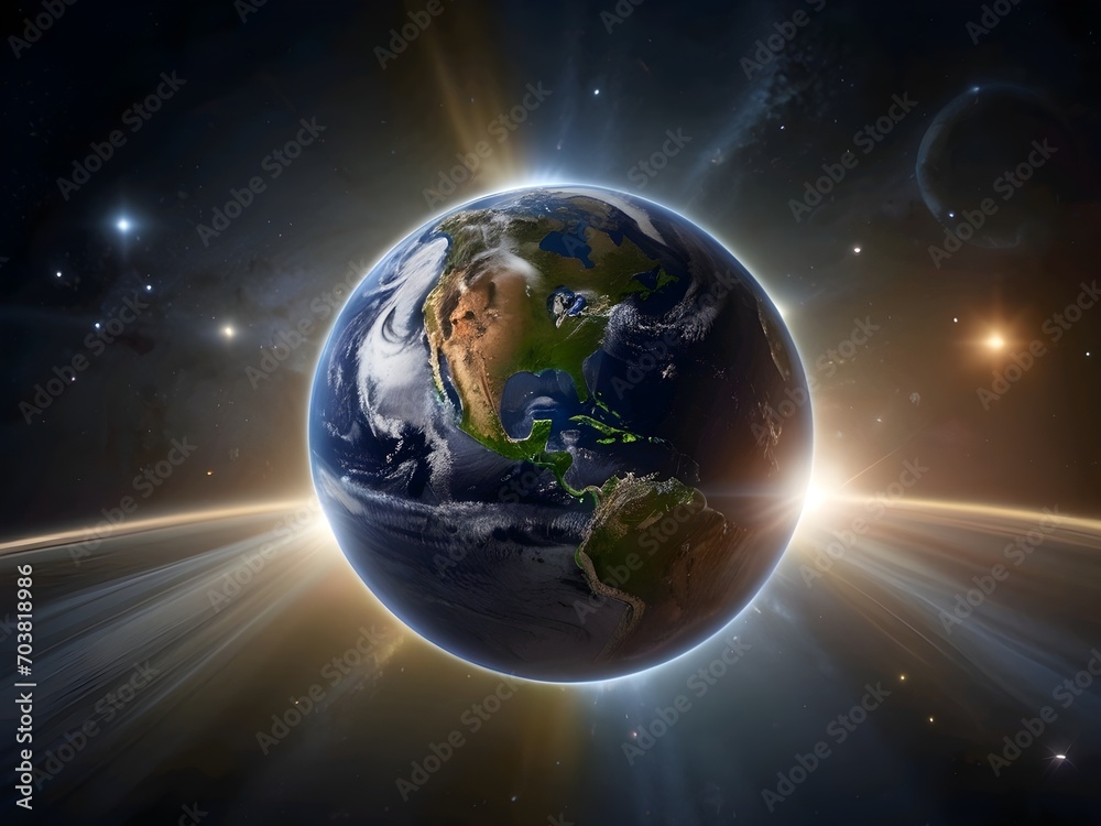portrait of the earth in orbit of the solar system with a blurred outer space background portrait of the earth in orbit of the solar system with a blurred outer space background