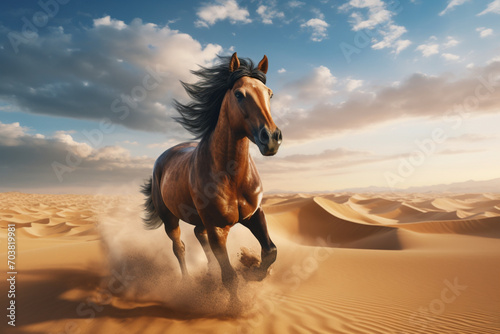 Beautiful horse running in the desert