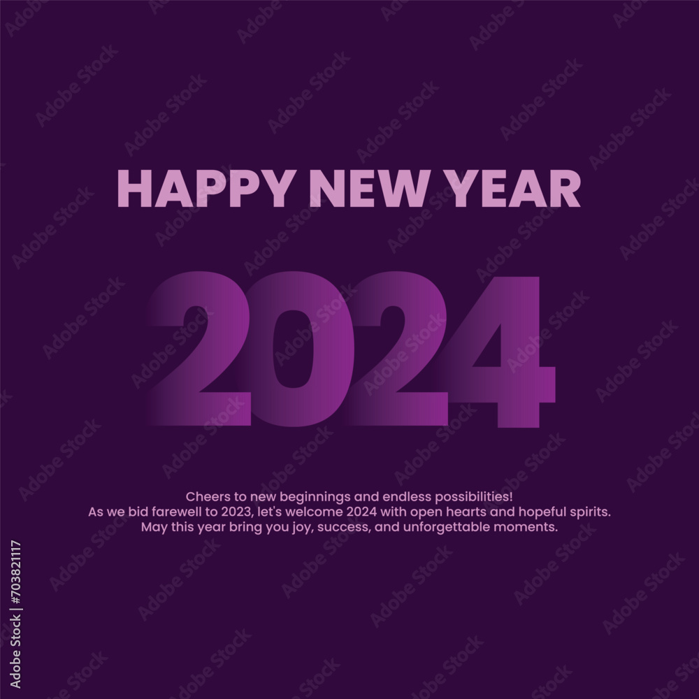 Happy new year 2024 square social media post banner template. Greeting concept for 2024 new year celebration