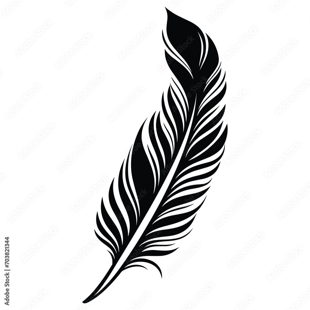 Obraz premium Bird Feather black silhouettes. Plumelet collection. Vector isolated on white