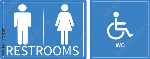 Washroom Sign | Restrooms identification Board| Toilet sign, wheel chair sign| WC sign icon photo