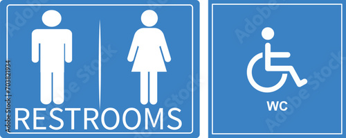Washroom Sign | Restrooms identification Board| Toilet sign, wheel chair sign| WC sign icon