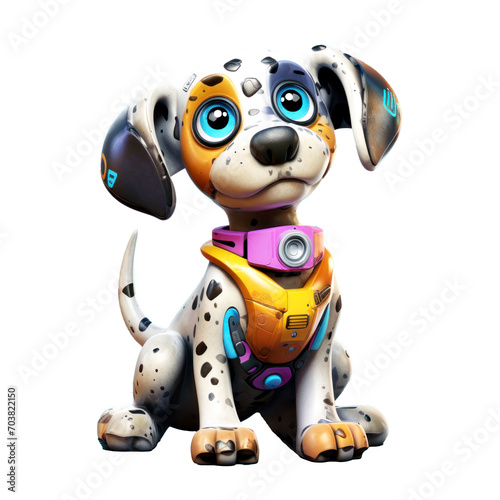 a robotic cybernetic dog, with futuristic mechanical body. Cute style. isolated on transparent background