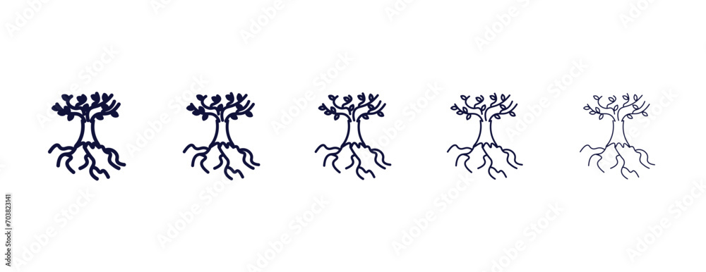 tree and roots outline icon. Black, bold, regular, thin, light icon from ecology collection. Editable vector isolated on white background - obrazy, fototapety, plakaty 