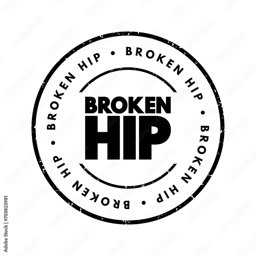 Broken hip text stamp, medical concept background