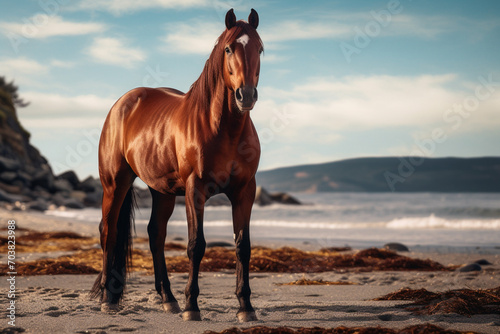 Champion beautiful horse on the beach