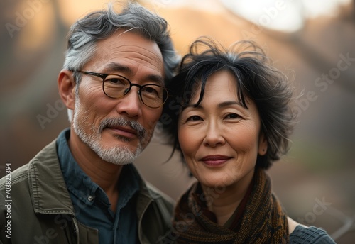 Portrait Asian middle aged couple in urban city