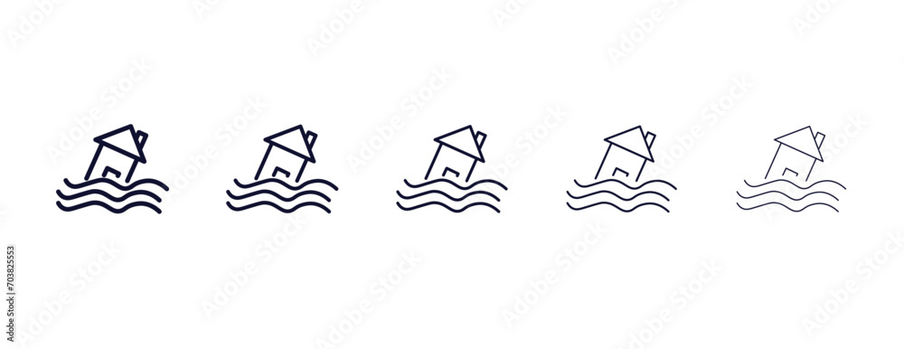 flooded house outline icon. Black, bold, regular, thin, light icon from ...