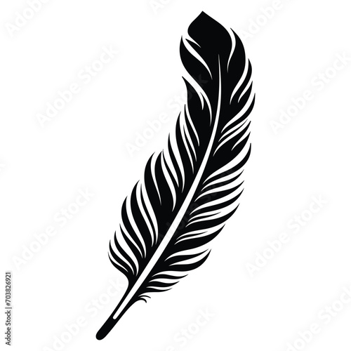 Bird Feather black silhouettes. Plumelet collection. Vector isolated on white