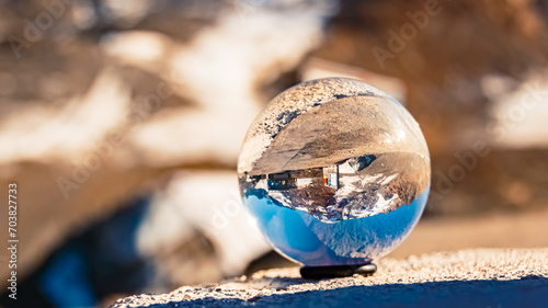 Photography Crystal ball alpine summer landscape shot at the famous Kaunertal Glacier Road,