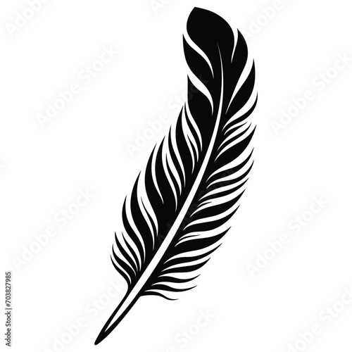 Bird Feather black silhouettes. Plumelet collection. Vector isolated on white