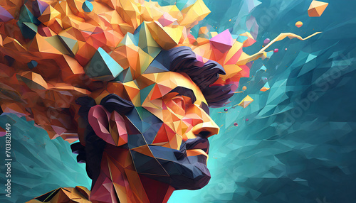 3D polygon colorful brain splash brainstorm and inspire concept photo