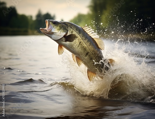 largemouth bass fish jumping out of water