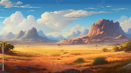 a scene highlighting the beauty of a desert landscape with distant mountains