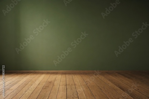 Empty room with dark green wall and natural light. Abstract minimalist background with copy space for product presentation.