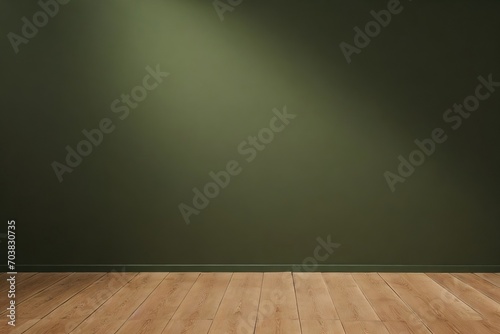 Empty room with dark green wall and natural light. Abstract minimalist background with copy space for product presentation.