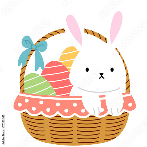 easter bunny and colorful easter egg in decoration woven basket