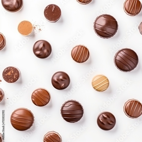 Various types of chocolate candy photographed from above