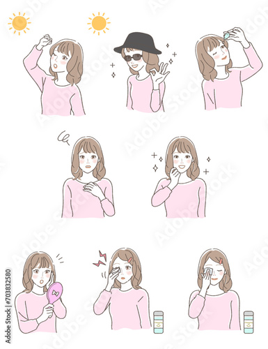 Illustration of a Woman with Brown Circles, Beauty Set.