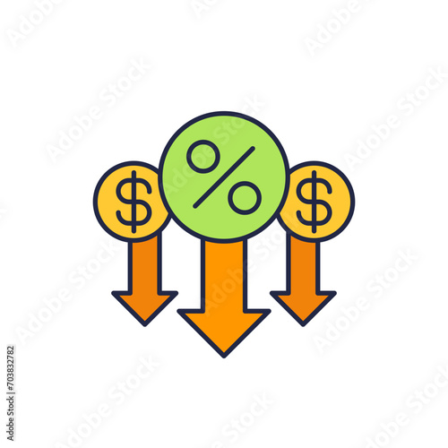 percent down, reduce interest rate icon