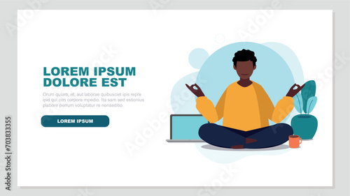 Vektor-Illustration einer Person, die eine Pause von der Arbeit mit Yoga macht - Business-Konzept