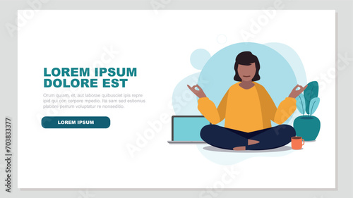 Vektor-Illustration einer Person, die eine Pause von der Arbeit mit Yoga macht - Business-Konzept