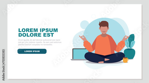 Vektor-Illustration einer Person, die eine Pause von der Arbeit mit Yoga macht - Business-Konzept