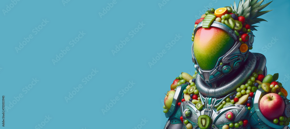 Fruit robot on a blue background.