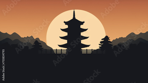 Create a simple PNG silhouette of a pagoda  representing traditional architecture and spirituality.