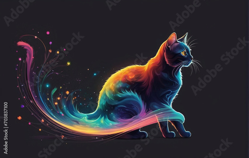 High quality, beautiful, and fantastically designed silhouettes of colorful cats due to gravitational waves, beautifully designed wavelengths Generated AI