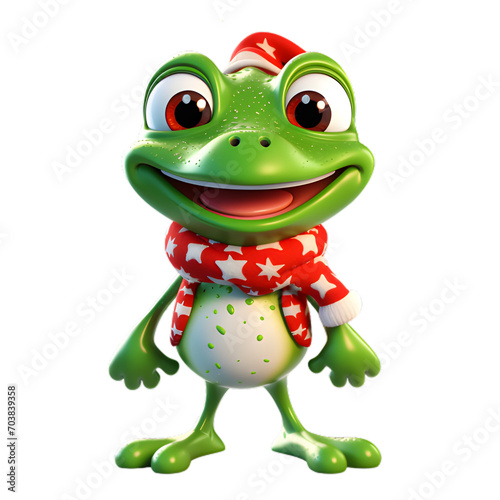 3d illustration funny frog Santa isolated on transparent background