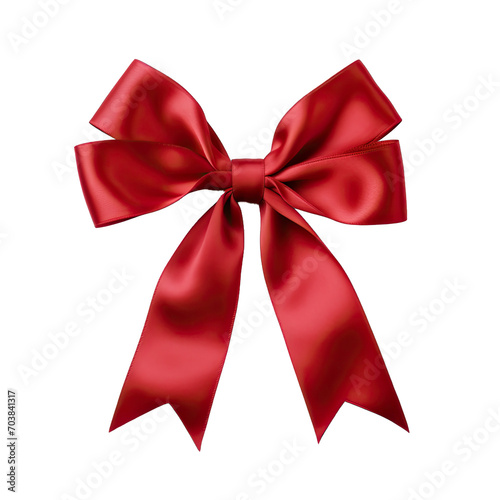 A Red Silk Ribbon Gently Tied in a Bow. Isolated on a Transparent Background. Cutout PNG.