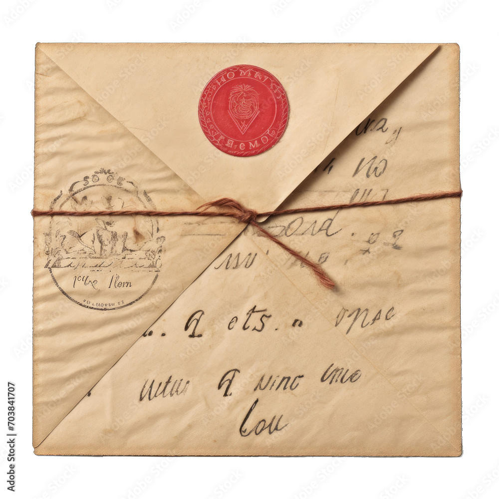 A Vintage Love Letter Sealed With a Wax Heart Stamp. Isolated on a Transparent Background. Cutout PNG.