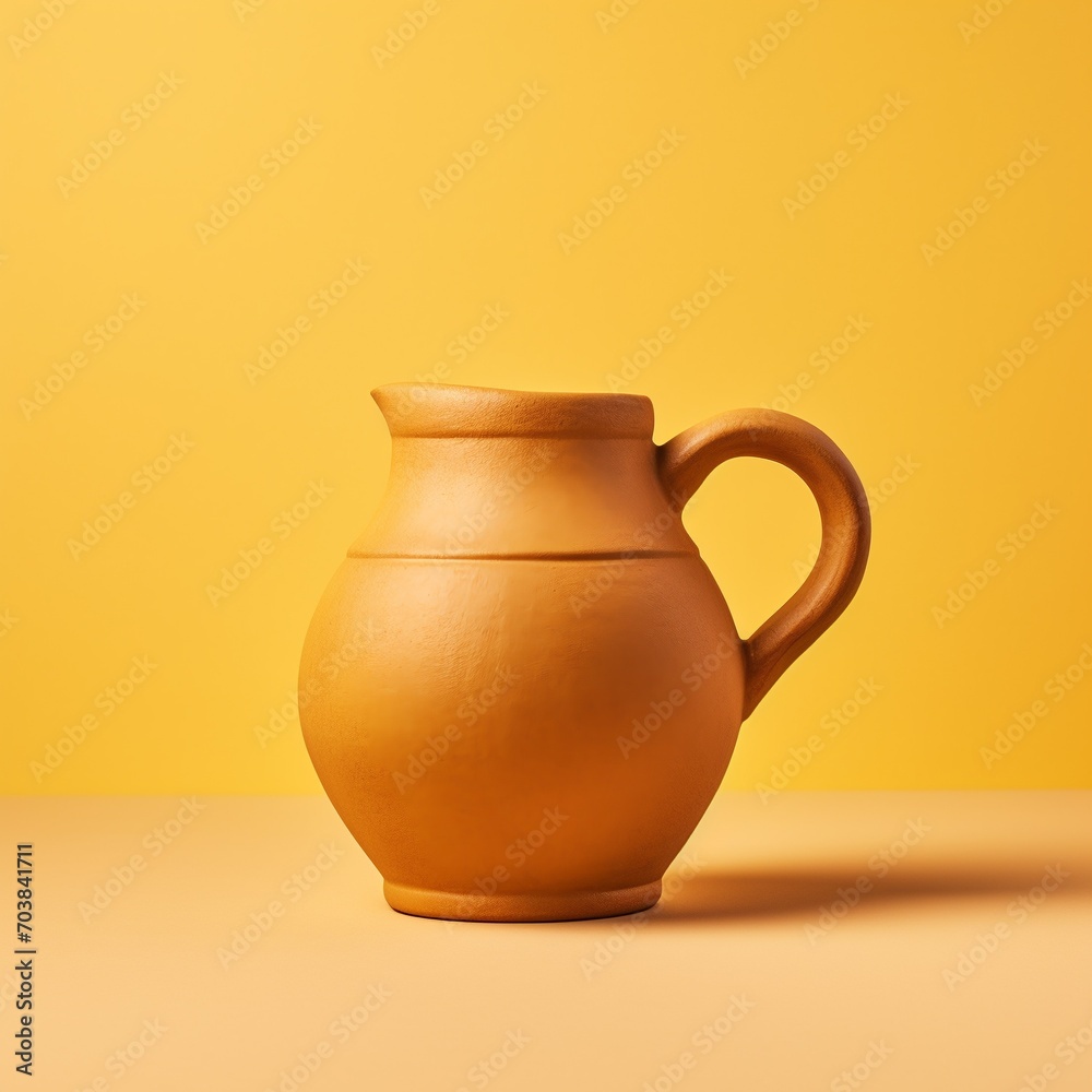 Clay jug on a yellow background. Minimalistic concept.AI.