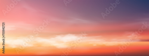 Sunset Sky,Clouds over Beach in the evening with Blue,Red, Orange,Yellow and Purple Sunlight in Summer,Beautiful panoramic nature sunrise,Vector Romantic sky with Dusk Twilight © Anchalee
