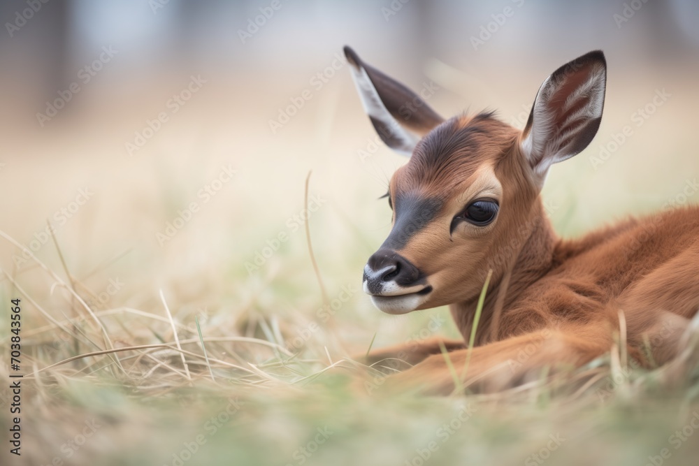 roan antelope calf lying in the grass roan antelope calf lying in the grass