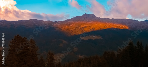 Alpine sunset or sundowner at Mount Glungezer, Innsbruck, Tyrol, Austria photo