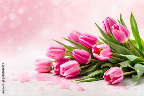 Pink spring tulips.