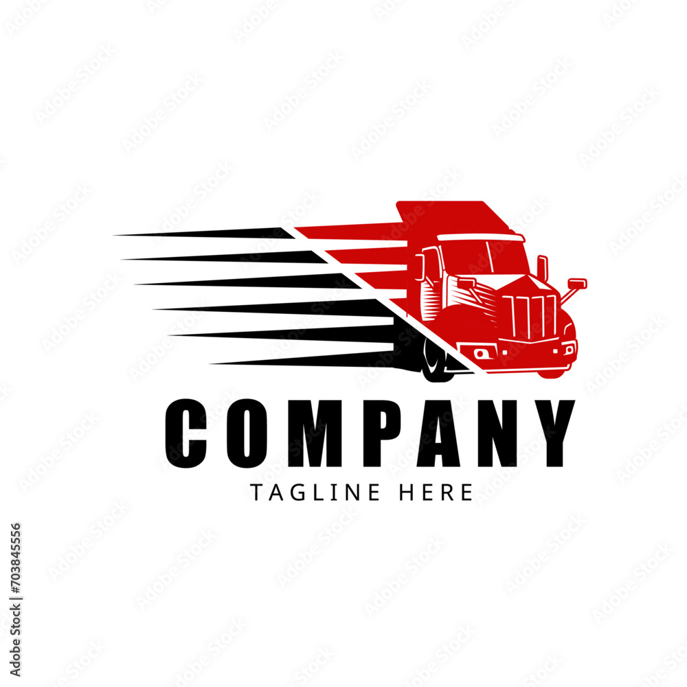 Naklejka premium transportation truck logo, truck trailer transport logistics, delivery, express, cargo company, fast shipping, design template logo 