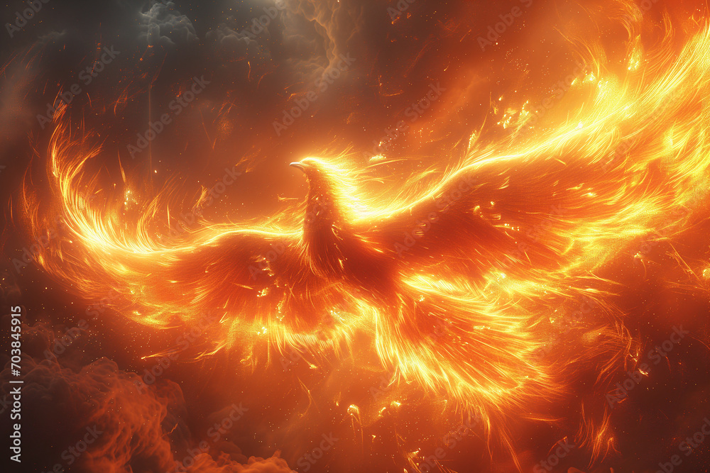 Phoenix Reborn in Berst of Solar Majesty ,generated by IA - obrazy, fototapety, plakaty 