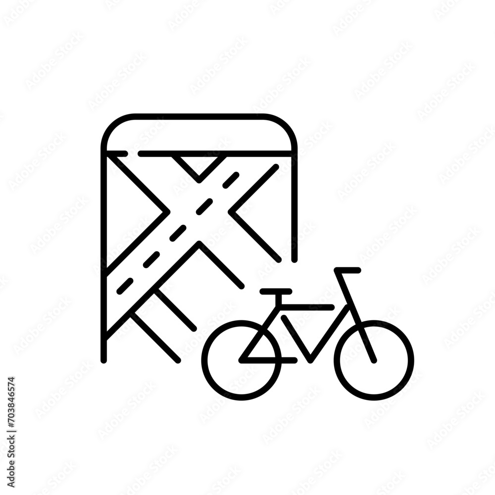 Bike sharing app. Bicycle and map showing location. Pixel perfect, editable stroke icon Bike sharing app. Bicycle and map showing location. Pixel perfect, editable stroke icon