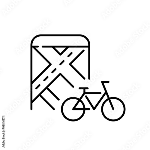Bike sharing app. Bicycle and map showing location. Pixel perfect, editable stroke icon