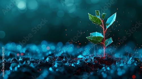 Idea of digital evolution or technological growth, represented by a seedling sprouting from a circuit board, symbolizing the intersection of nature and technology. #703847527
