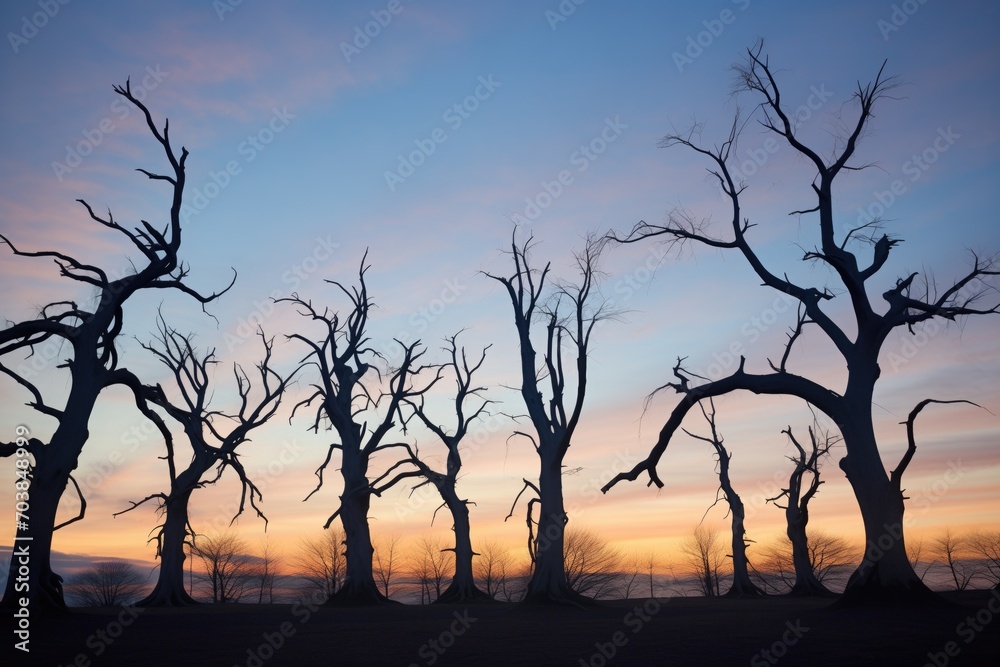crooked tree silhouettes at deep twilight crooked tree silhouettes at deep twilight