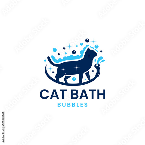Bathing Cat, vector illustration animal logo design
