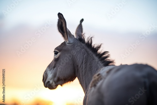 perked-ear donkey silhouette at sunset