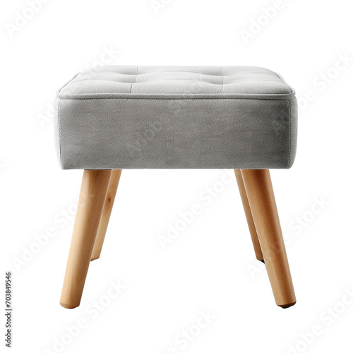 Gray upholstered footrest with wooden legs fabric isolated on transparent background photo