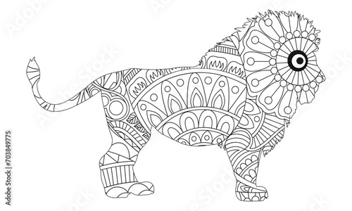 Zentangle stylized cartoon lion  wild cat  leo zodiac . Hand drawn sketch for adult antistress coloring page  T-shirt emblem  logo or tattoo with doodle  zentangle  floral design elements.