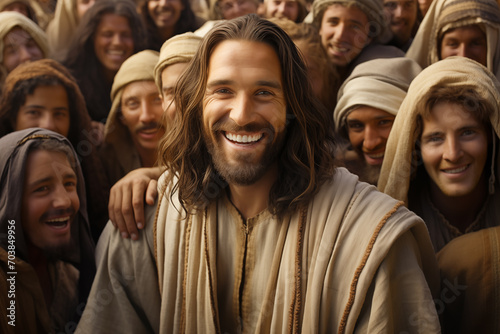Jesus smiling with people